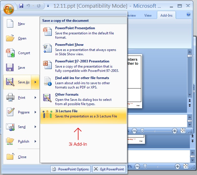 Second way to access 3i Add-In